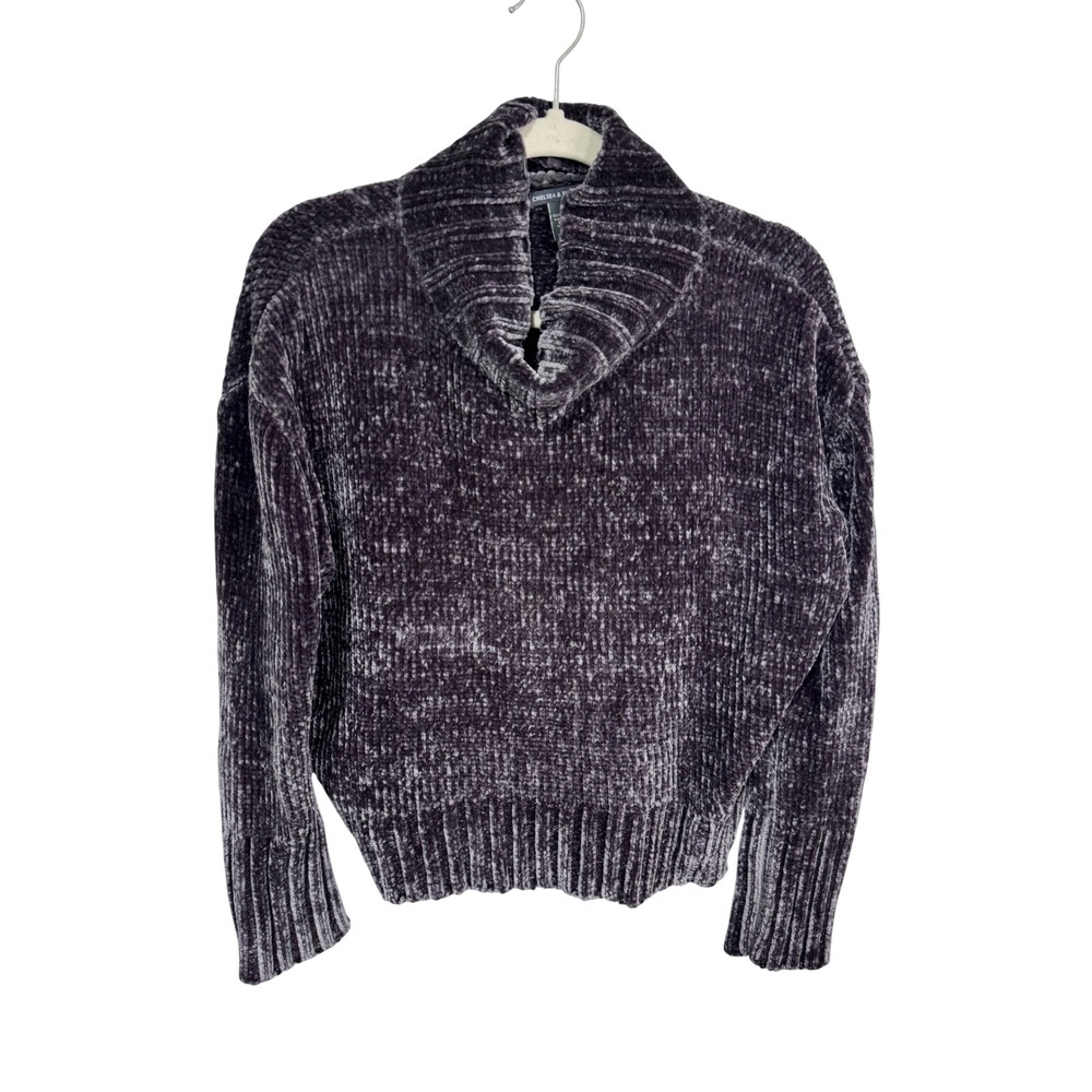 Chelsea & Theodore Medium‎ Gray Sweater Women's Chenille Mock Neck Pullover